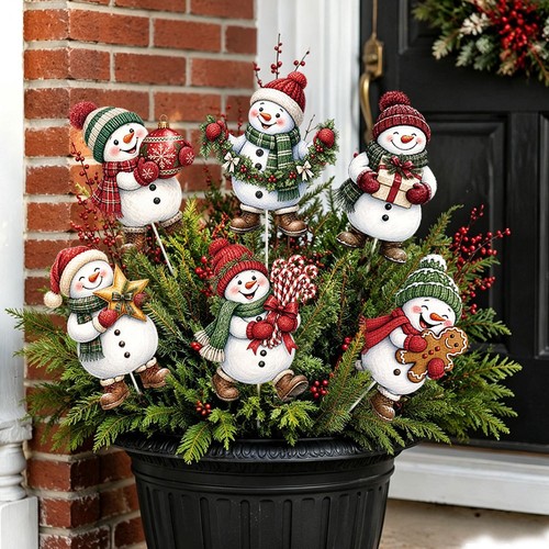 Snowman yard decor stakes - yard,